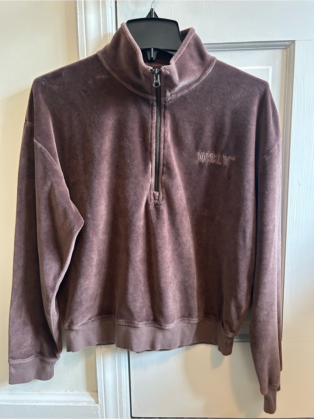WSLY Women’s Quarter Zip Velour Sweater in Brown